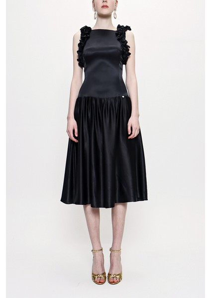 Siyah Kolsuz Dar Kesim Elbise 93901