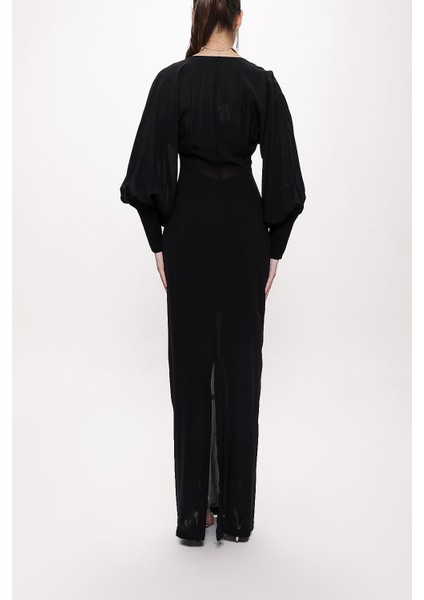 Siyah Korsiyaj Detaylı V Yaka Uzun Elbise 94163 fırsatları