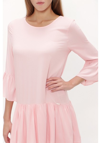 Pembe Bol Kesim Fırfırlı Mini Elbise 92395 modelleri