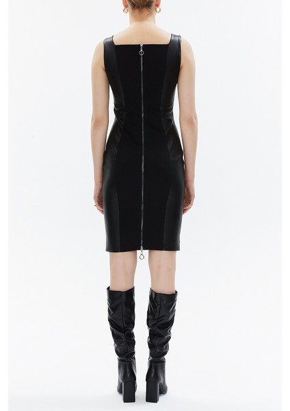 Siyah Deri Kolsuz Dar Kesim Mini Elbise 93345 indirimleri
