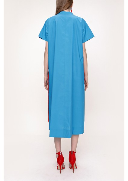 Mavi Bol Kesimli Kısa Kollu Elbise 93389 fırsatları