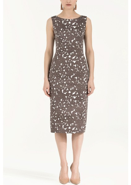 Vizon Fermuarlı Dar Kesim Midi Elbise 92363