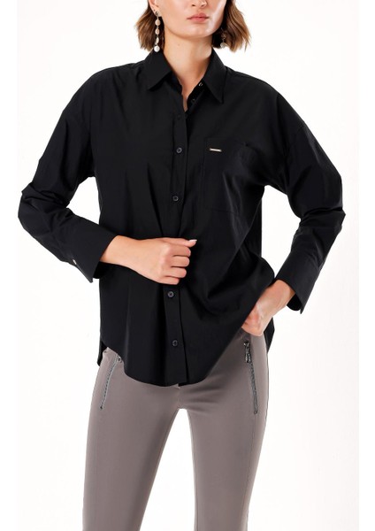 Siyah Bol Kesim Gömlek 10824 modelleri