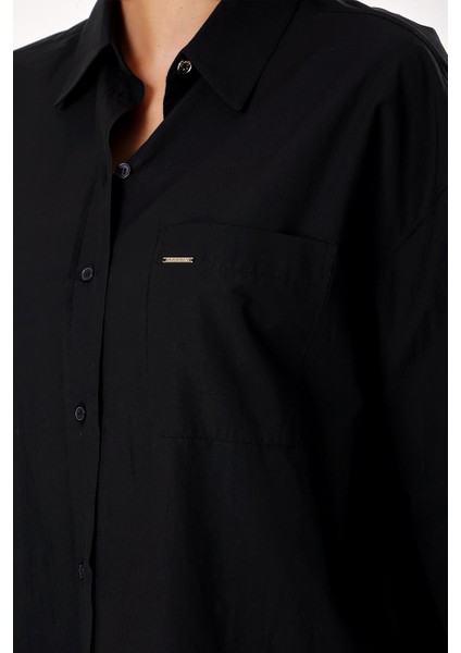 Siyah Bol Kesim Gömlek 10824 indirimleri