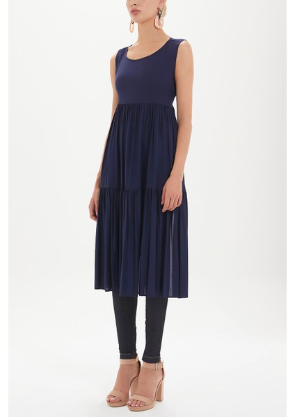 Lacivert Sırt Dekolteli Kısa Kollu Midi Elbise 92399 fiyatları