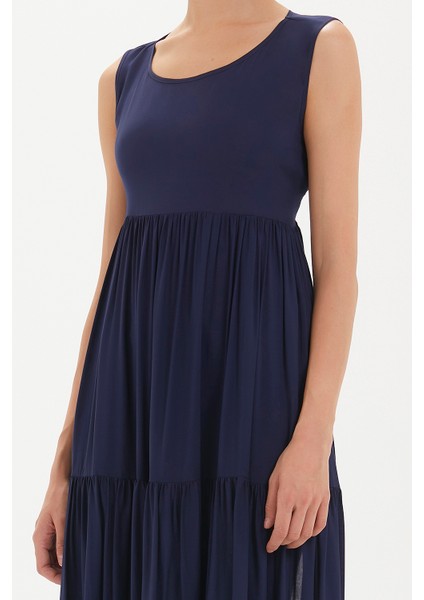 Lacivert Sırt Dekolteli Kısa Kollu Midi Elbise 92399 modelleri