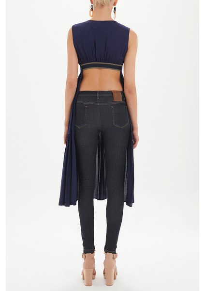 Lacivert Sırt Dekolteli Kısa Kollu Midi Elbise 92399 fırsatları