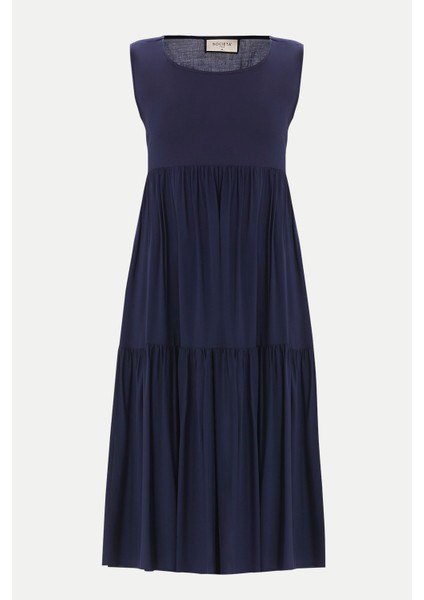 Lacivert Sırt Dekolteli Kısa Kollu Midi Elbise 92399 indirimleri