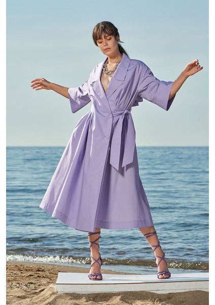 Lila Anvelop Kapama Poplın Elbise 93540