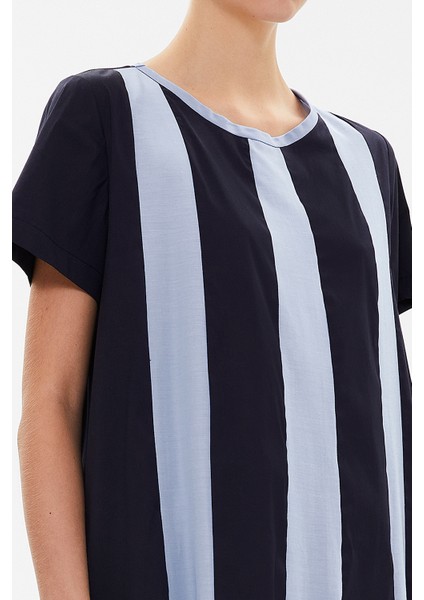 Lacivert Kontrast Renkli Bol Kesim Midi Elbise 92809 modelleri