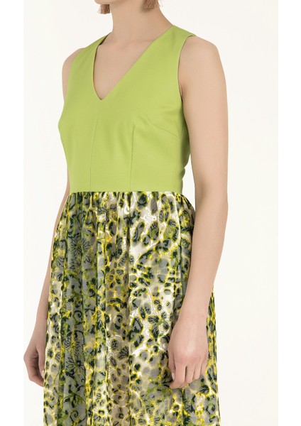 Yeşil Dantelli V Yaka Pamuk Mini Elbise 91843 modelleri