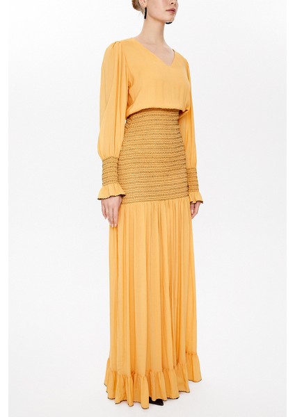 Hardal Süs Dikişli Uzun Elbise 92920 fiyatları