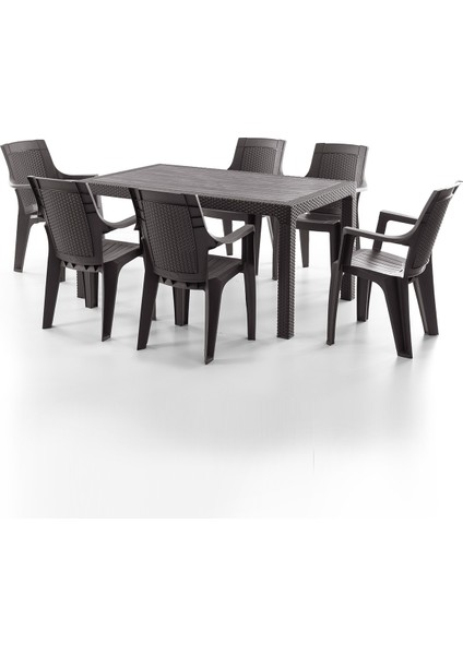 Efes 6 Kişilik Rattan Masa Sandalye Takımı Kahve