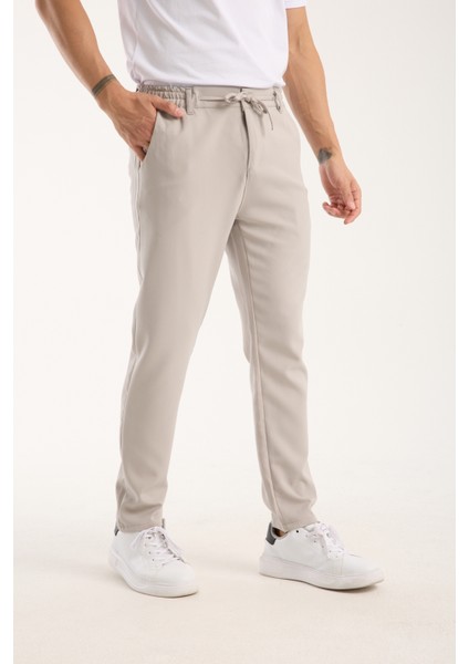 Erkek Jogger Bel Lastikli Düğmeli Fermuarlı Bağcıklı Likralı Antrasit Pantolon