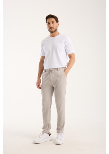 Erkek Jogger Bel Lastikli Düğmeli Fermuarlı Bağcıklı Likralı Antrasit Pantolon