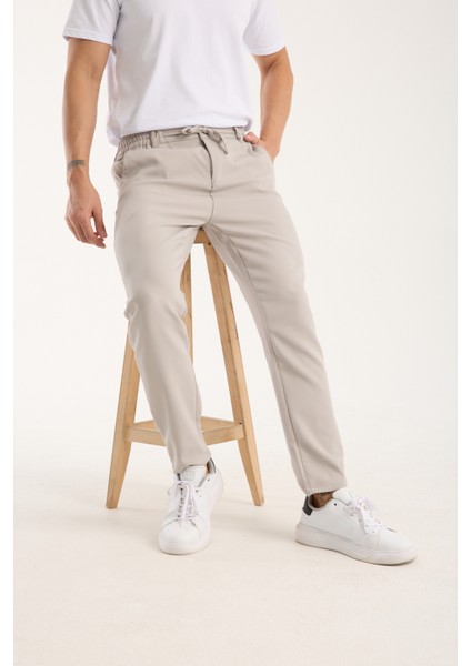 Erkek Jogger Bel Lastikli Düğmeli Fermuarlı Bağcıklı Likralı Antrasit Pantolon