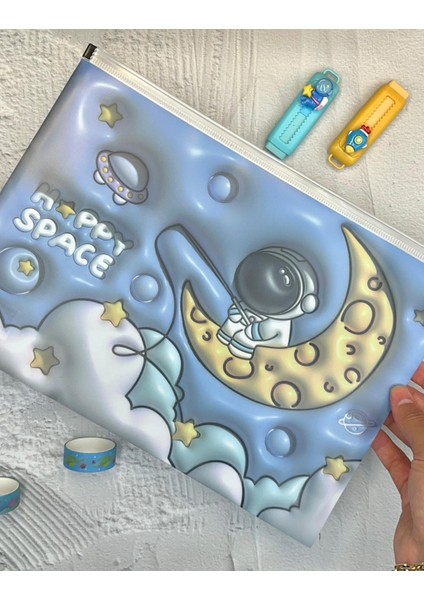 Uzay Keşfi Şeffaf Tek Bölmeli A4 Fermuarlı Dosya Klasörü / Belge Dosyası/düzenleyici Klasör/ Dosya