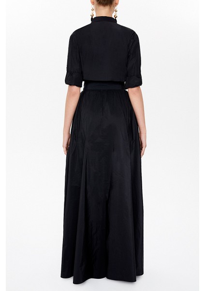 Siyah Büzgülü Tafta Uzun Gömlek Elbise 94250 fırsatları