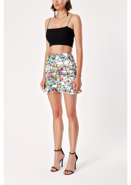 Ekru Siyah Çizgili Büzgülü Dar Kesim Midi Etek 81123 fiyatları