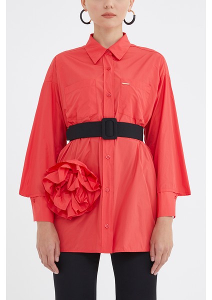 Kırmızı Gül Detaylı Salaş Gömlek 10741 fiyatları