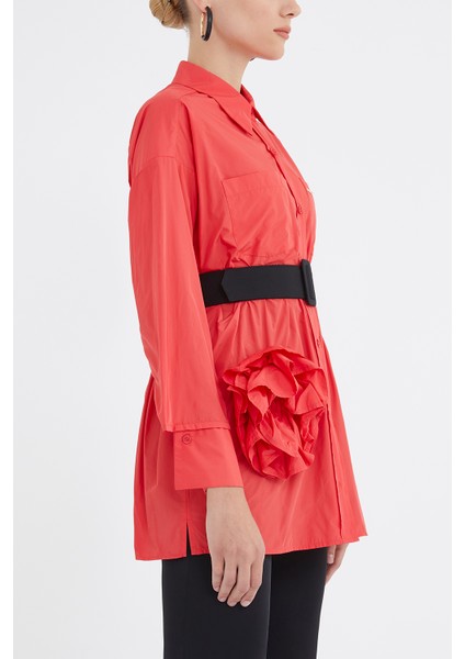 Kırmızı Gül Detaylı Salaş Gömlek 10741 modelleri