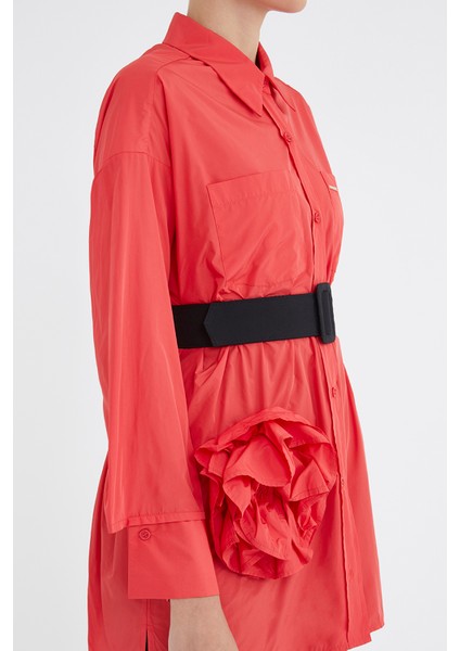 Kırmızı Gül Detaylı Salaş Gömlek 10741 fırsatları