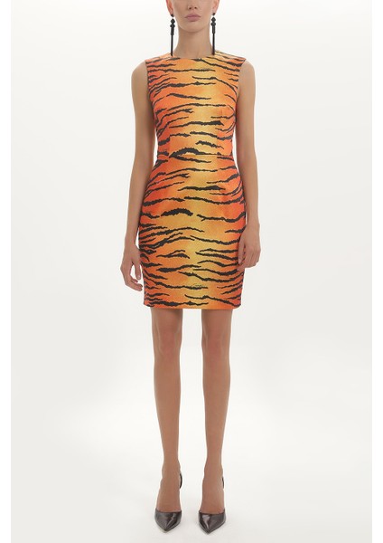 Kırmızı Desenli Saten Mini Elbise 91358