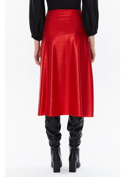 Kırmızı Beli Lastikli Midi Etek 81150 indirimleri