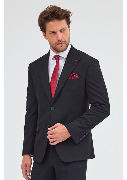 Siyah Kırlangıç Yaka Tam Astar 6 Drop Slim Fit Takım Elbise 1001255162