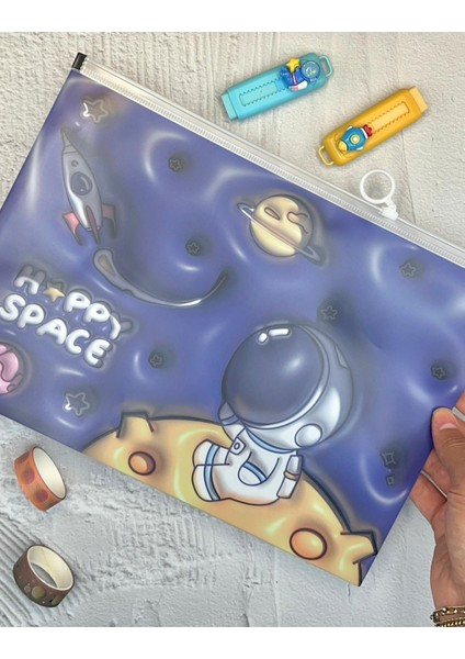 Gezegenler Diyarı Şeffaf Tek Bölmeli A4 Fermuarlı Dosya Klasörü / Belge Dosyası/düzenleyici Klasör