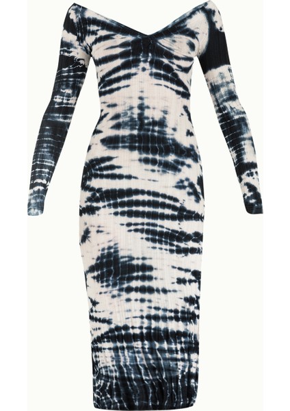 Beyaz Kayık Yaka Degrade Örme Midi Elbise 92120 indirimleri