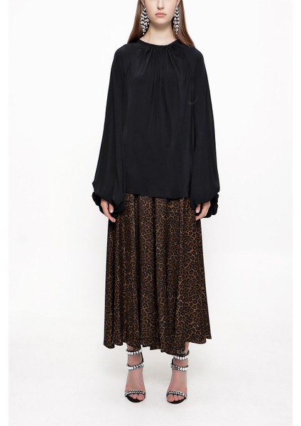 Siyah Kolları Büzgülü Bluz 19833