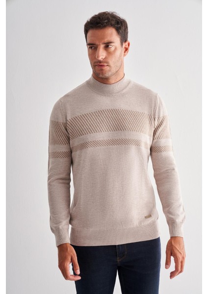 Bej Yarım Balıkçı Yaka Uzun Kol Cepsiz Comfort Fit Pamuklu Triko Kazak 1012255213 modelleri