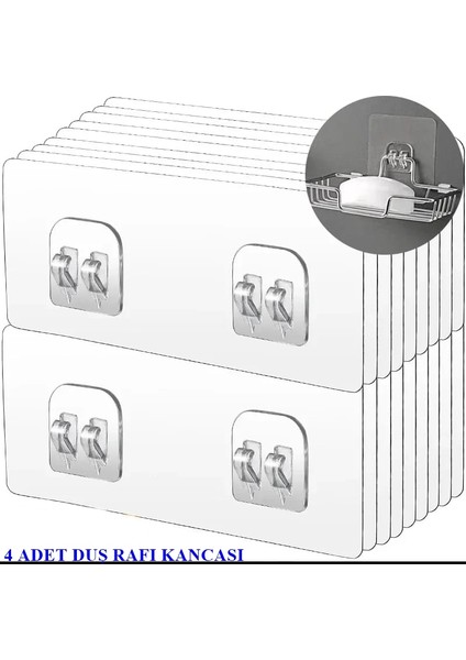 4 Adet Güçlü Kendinden Yapışkanlı Kancalar Köşe Rafı Banyo Rafı Duş Rafı Kancası, Su Geçirmez Askı