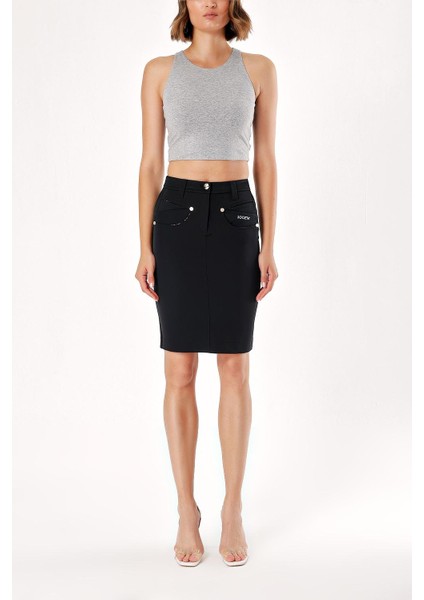 Siyah Metal Aksesuarlı Dar Kesim Etek 80340 fiyatları