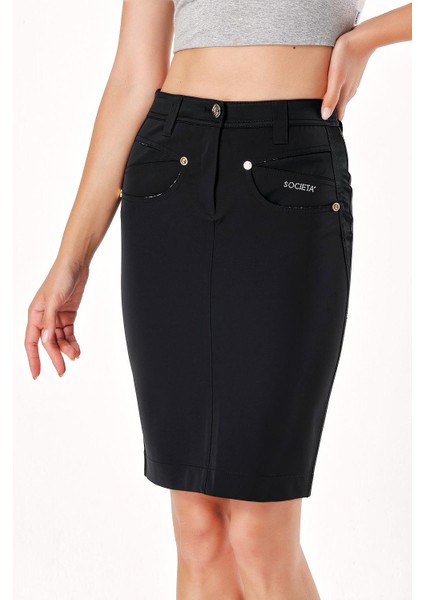 Siyah Metal Aksesuarlı Dar Kesim Etek 80340 indirimleri