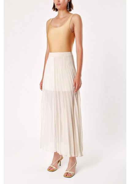 Ekru Bej Pilili Fermuarlı Uzun Etek 80503 fiyatları