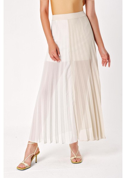 Ekru Bej Pilili Fermuarlı Uzun Etek 80503 modelleri