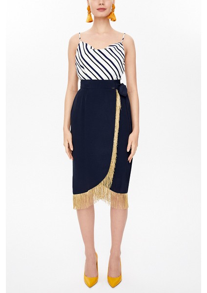 Lacivert Anvelop Kapama Püsküllü Etek 81071