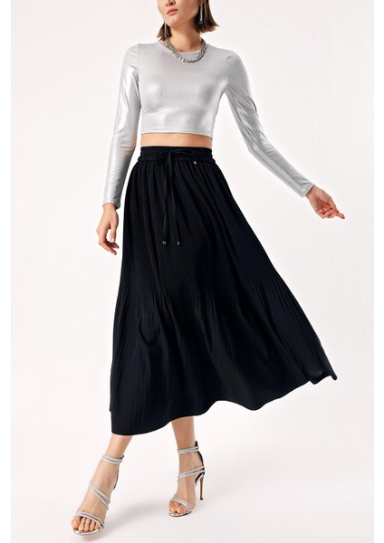 Siyah Piliseli Midi Boy Etek 81275
