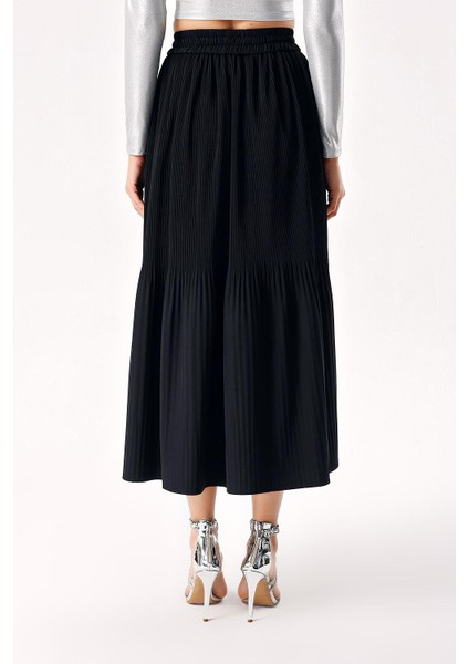 Siyah Piliseli Midi Boy Etek 81275 fırsatları