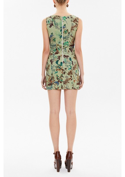 Haki Arkadan Fermuarlı Dar Kesim Mini Elbise 92364