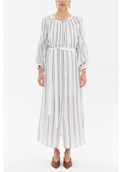 Gri Lastikli Balon Kol Uzun Elbise 92718