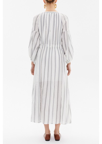 Gri Lastikli Balon Kol Uzun Elbise 92718