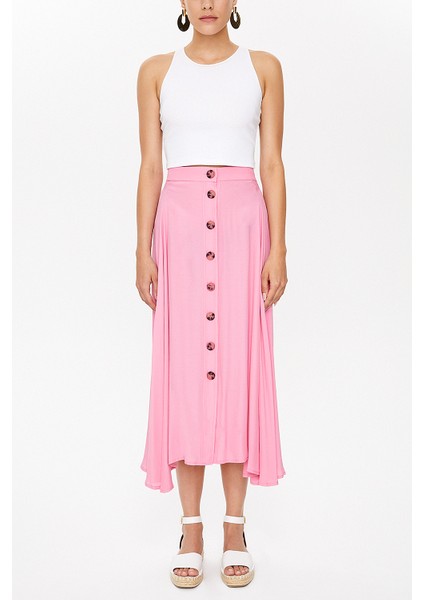 Pembe Düğmeli Volanlı Etek 81063