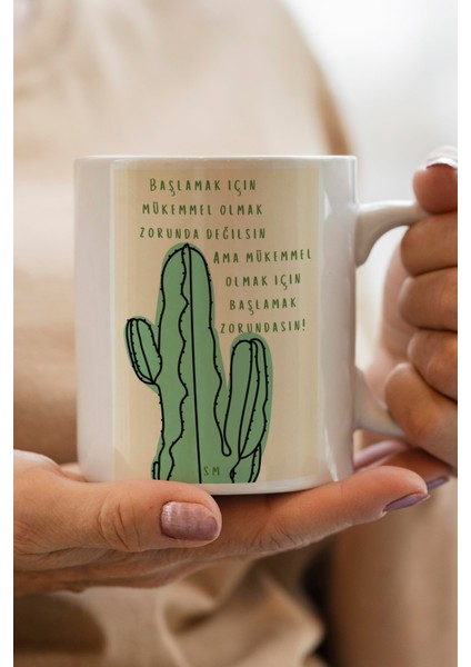 Başlamak Için Mükemmel Olmak Zorunda Değilsin Baskılı Premium Kupa Bardak