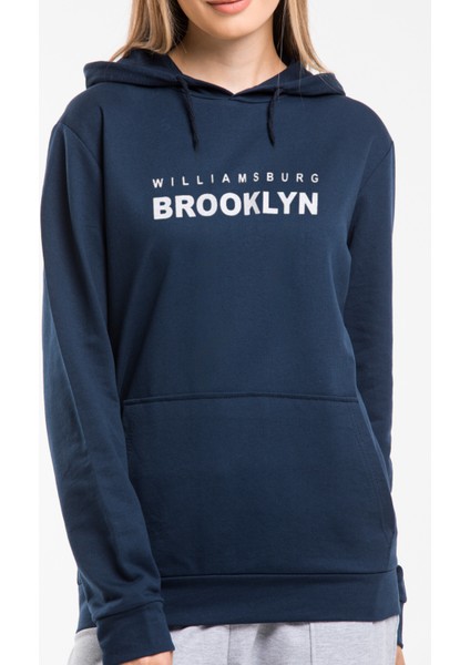Kadın Kapşonlu Rahat Kalıp Ince Wıllamsburg Brooklyn Baskılı Swetashırt SPR24SWK123 fiyatları