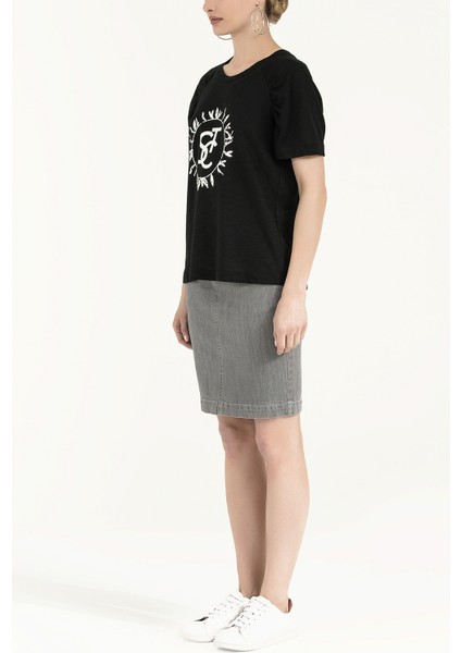 Siyah Baskılı Basic Pamuk Tshirt 19677 fiyatları
