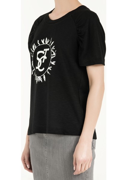 Siyah Baskılı Basic Pamuk Tshirt 19677 modelleri
