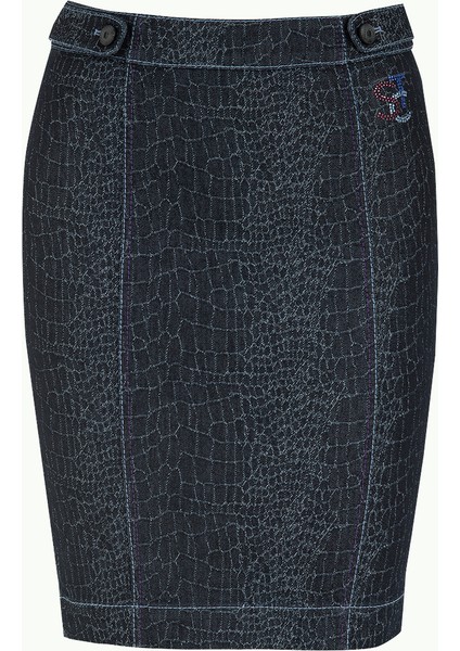 Lacivert Düğmeli ve Taşlı Denim Etek 80521